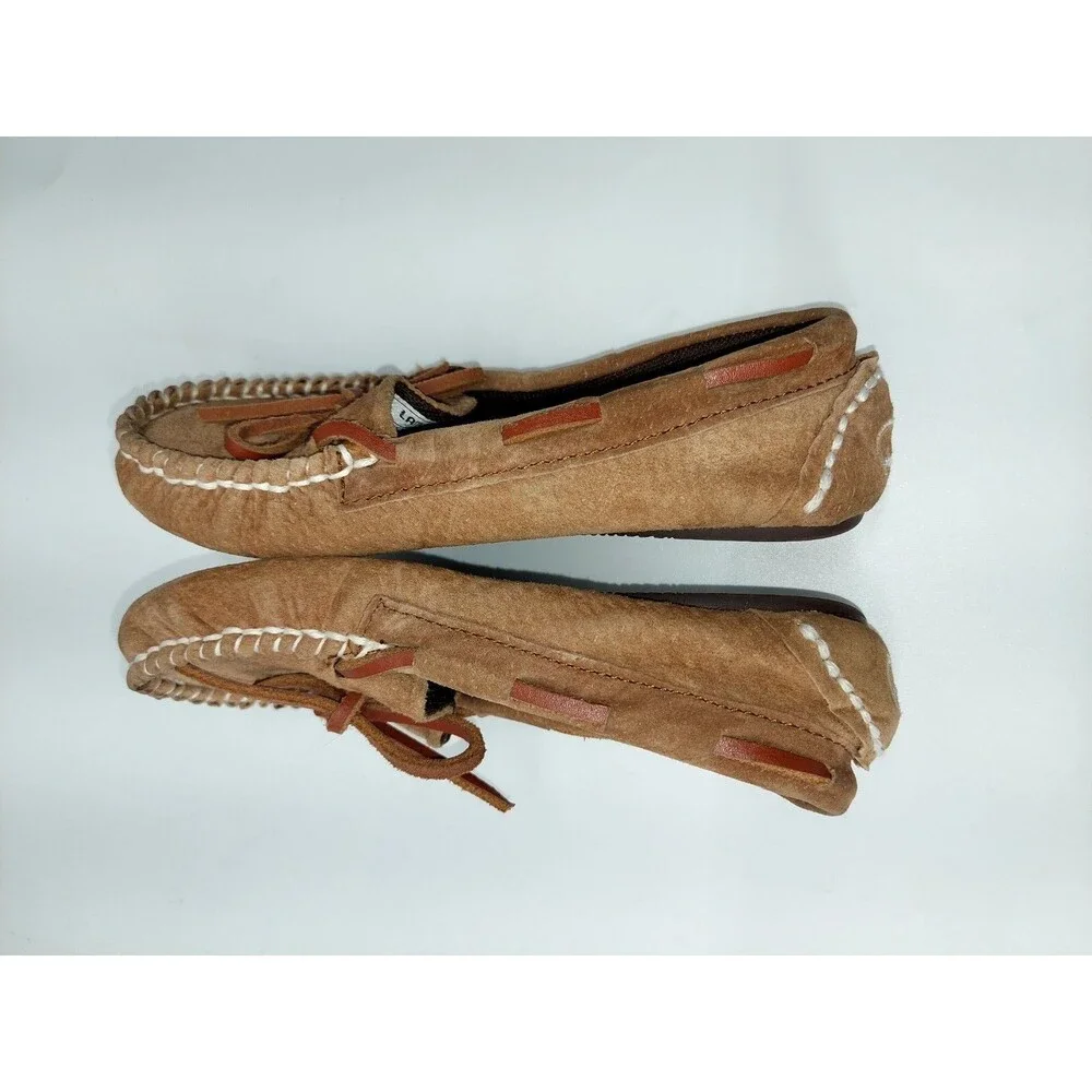 Lam Kids Moccasin Style Faux Fur Brown Suede Hard Sole Slipper Sz 1Y